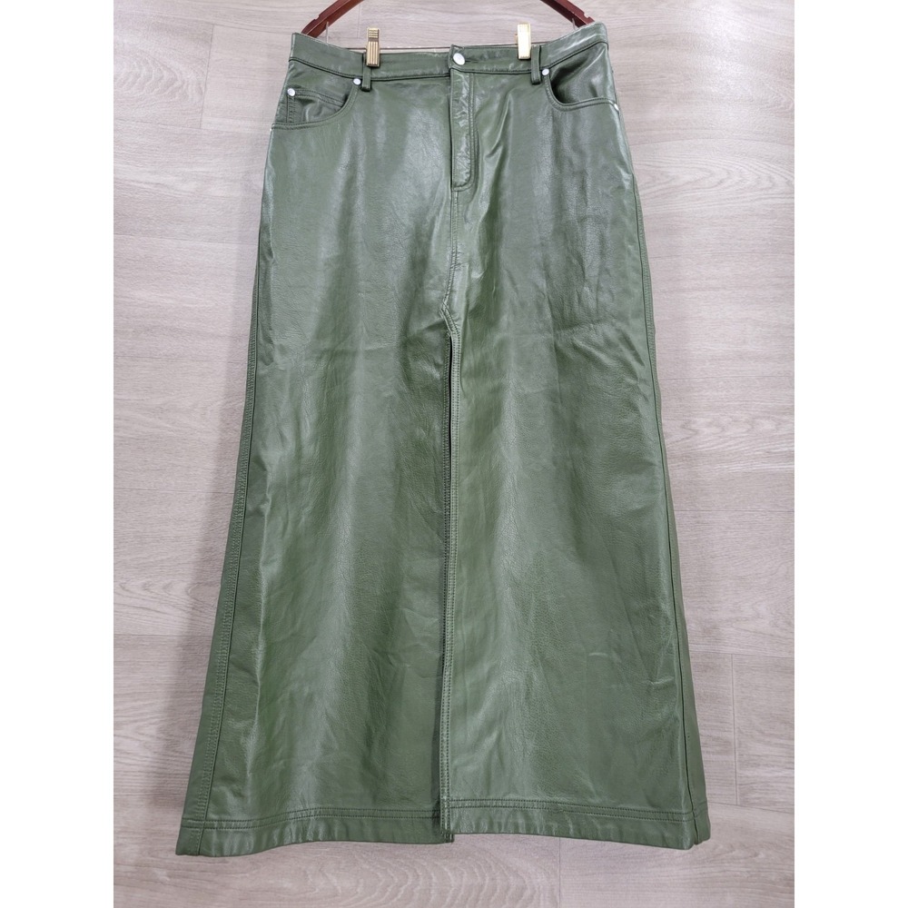 Pilcro x Anthropologie Coated Denim Maxi Skirt Women's Size 14 Green